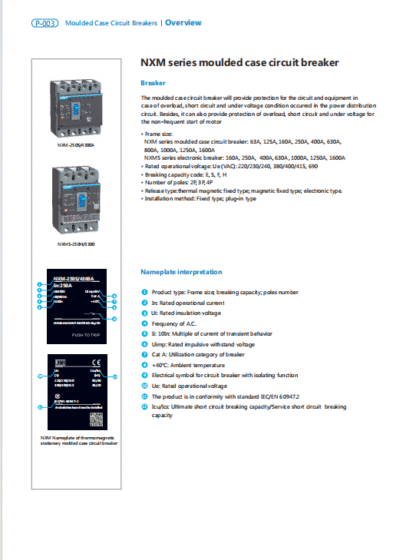 NXM Series Moulded Case Circuit Breaker Catalog