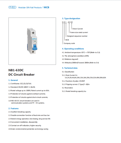NB1-63DC DC Circuit Breaker Sample