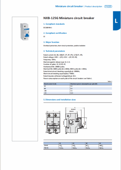 NXB-125G Miniature Circuit Breaker Sample