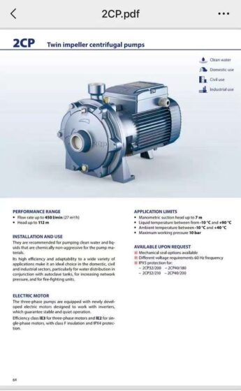 Pedrollo 2CP 25/16A Double-impeller Centrifugal Pump Pedrollo 2CP 25/16A Double-impeller Centrifugal Pump