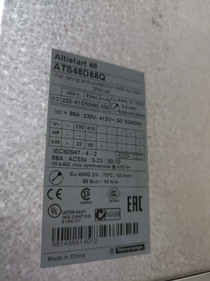 SCHNEIDER ATS48D88Q Soft Starter