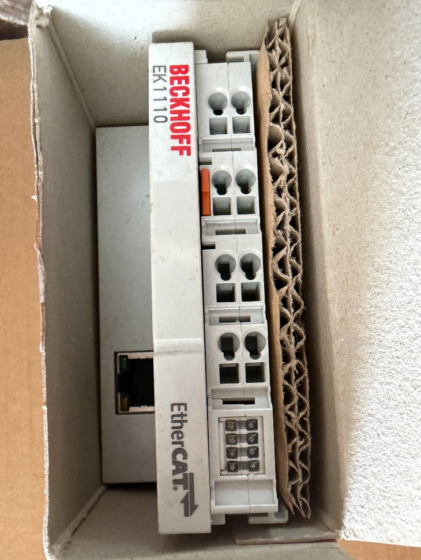 Beckhoff EK1110-0000 The EK1110-0000 is a Beckhoff EtherCAT extension module. It is used to extend EtherCAT segments in line topology, converting E-bus signals to 100BASE-TX Ethernet. It features plug-and-play, one single RJ45 port, a maximum connection distance of 100 meters, and E-bus powered with no external power supply required.