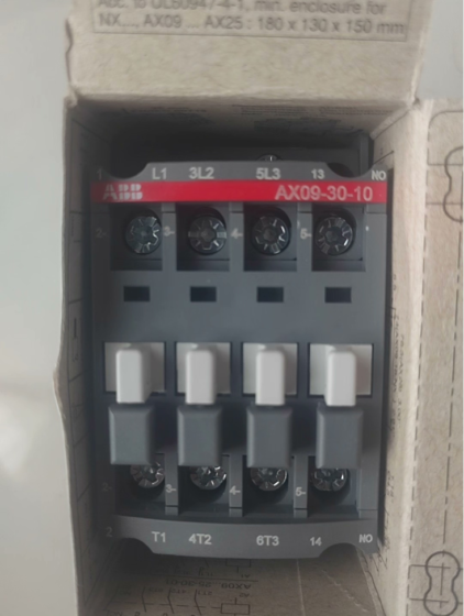The AX09-30-10-80 is a general-purpose 3-pole AC contactor of ABB AX series, the official successor to the classic A9 contactor from the former A series