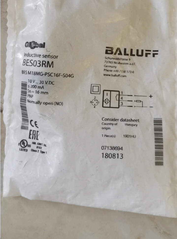 Balluff BES03RM (BES M18MG-PSC16F-S04G) Inductive Proximity Sensor
